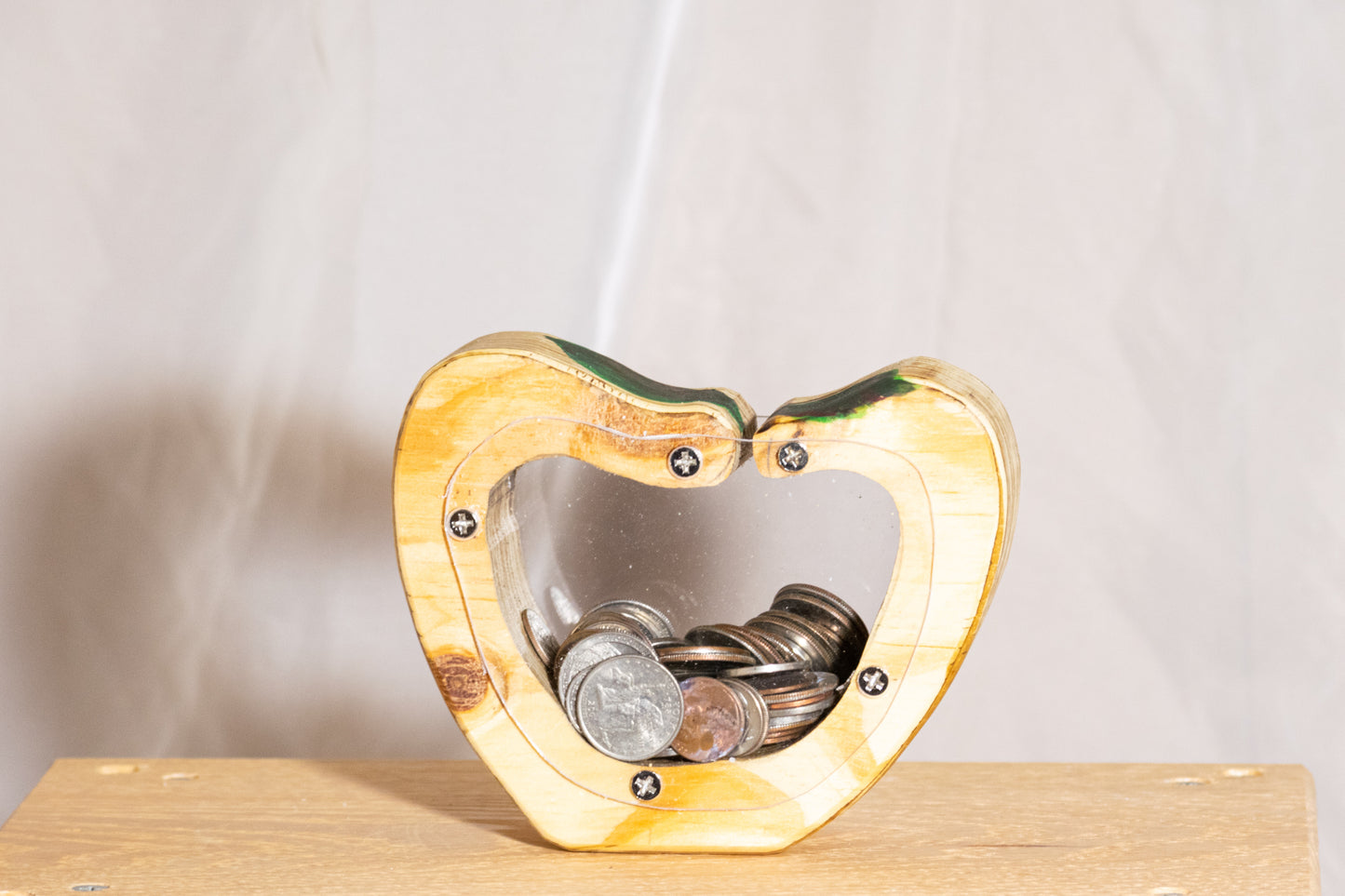Wooden Apple Bank with Painted Leaf
