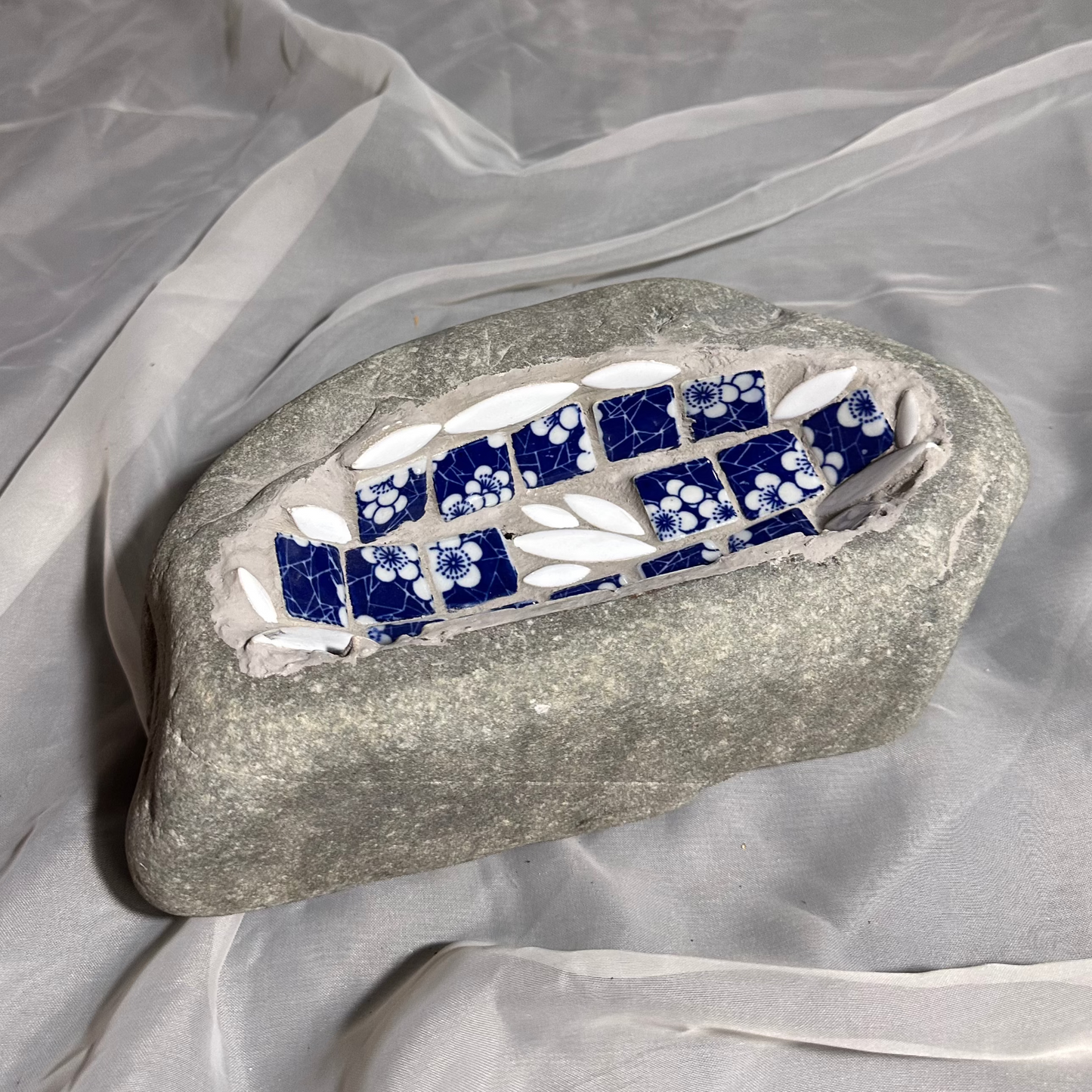Mosaic Bird Bath in Blues