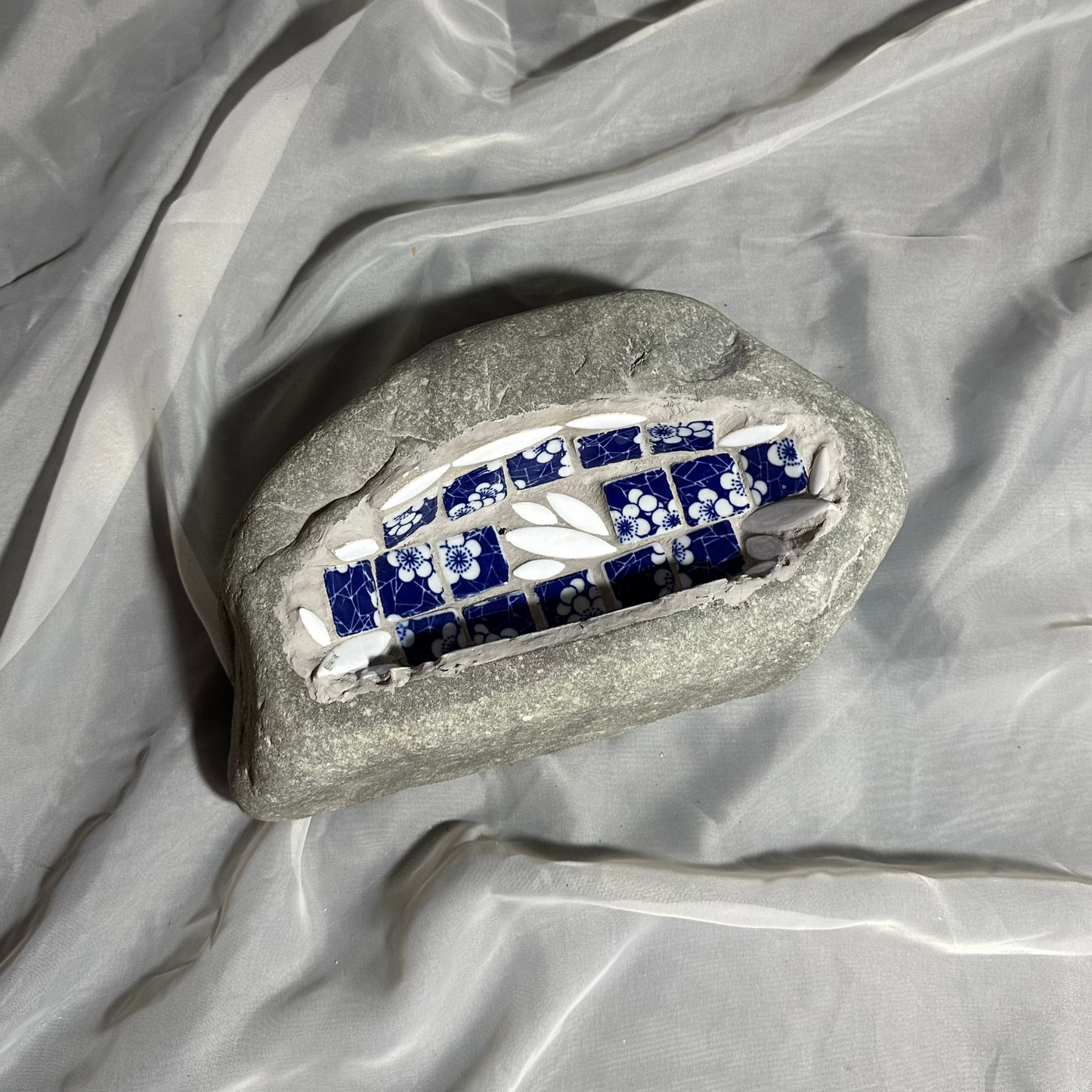 Mosaic Bird Bath in Blues