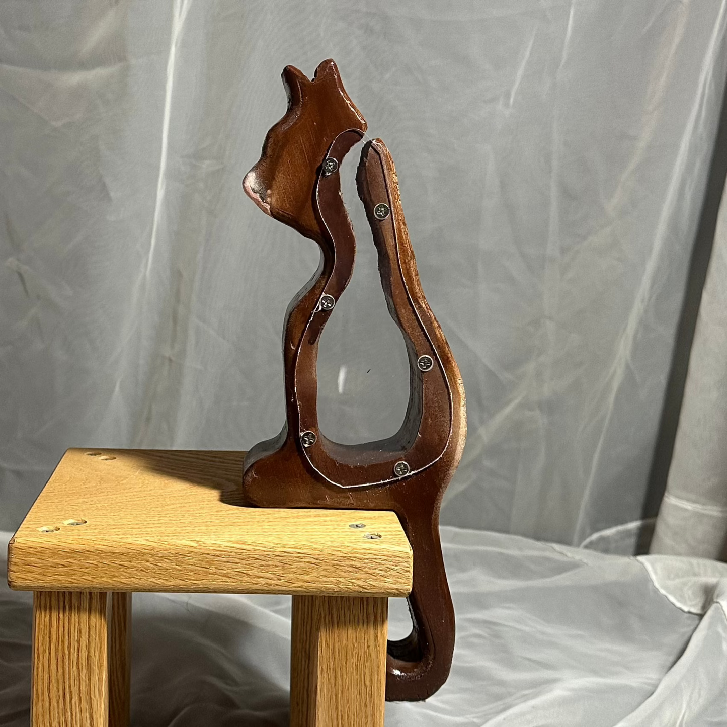 Wooden Brown & White Cat Bank