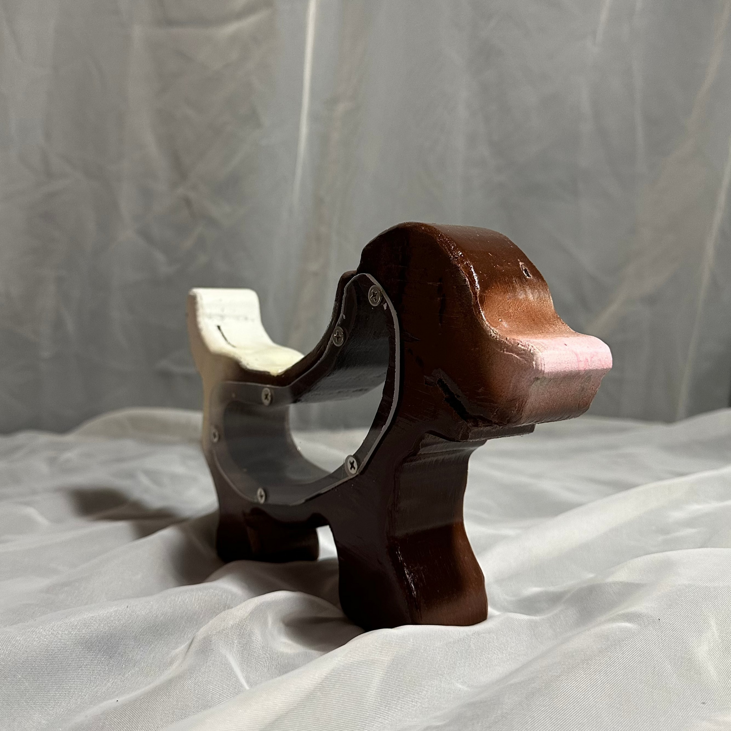 Wooden Brown & White Dog Bank