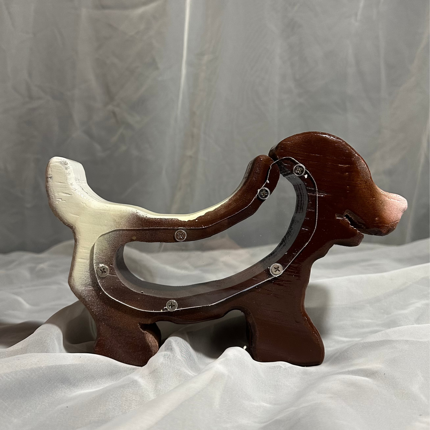Wooden Brown & White Dog Bank