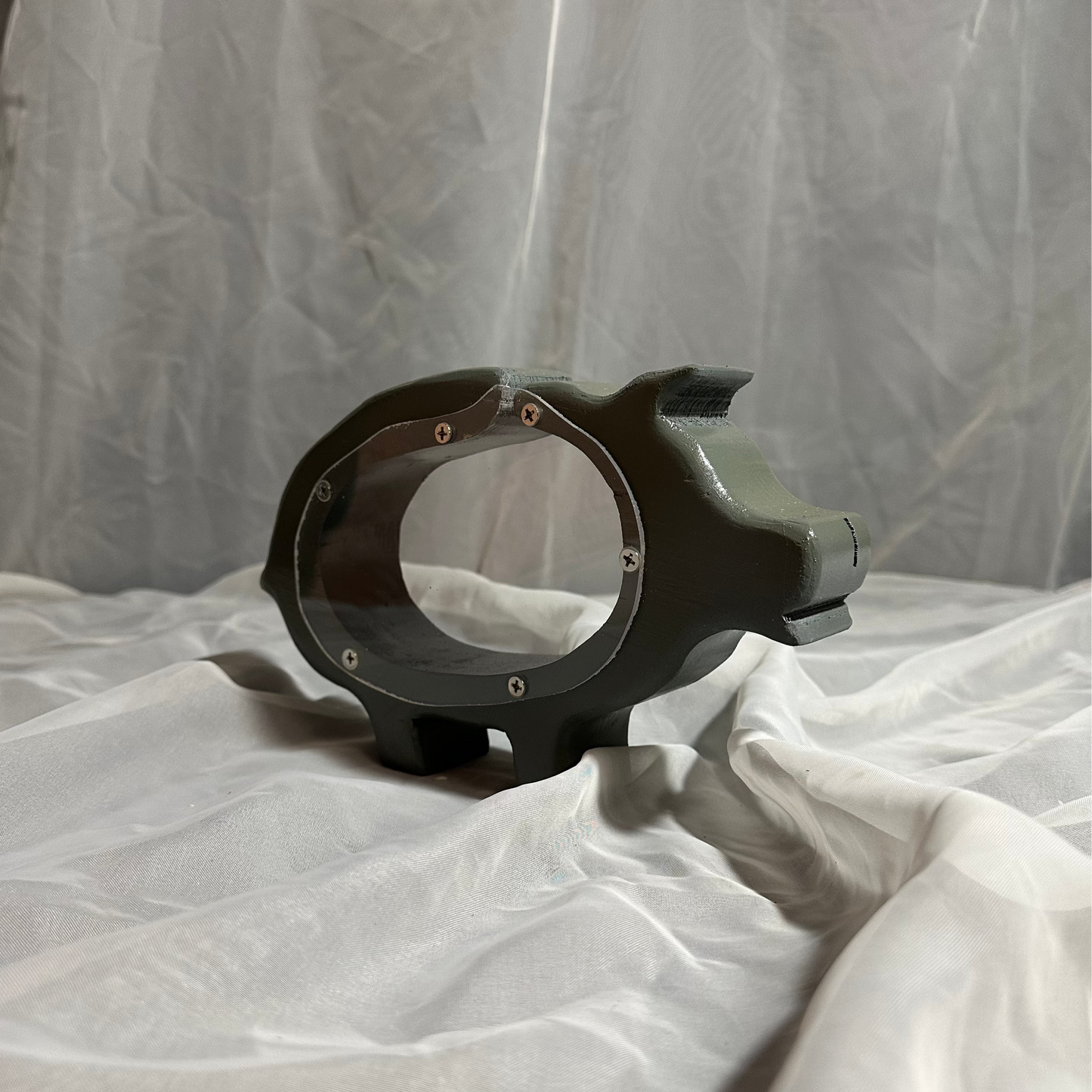 Wooden Small Gray Pig Bank