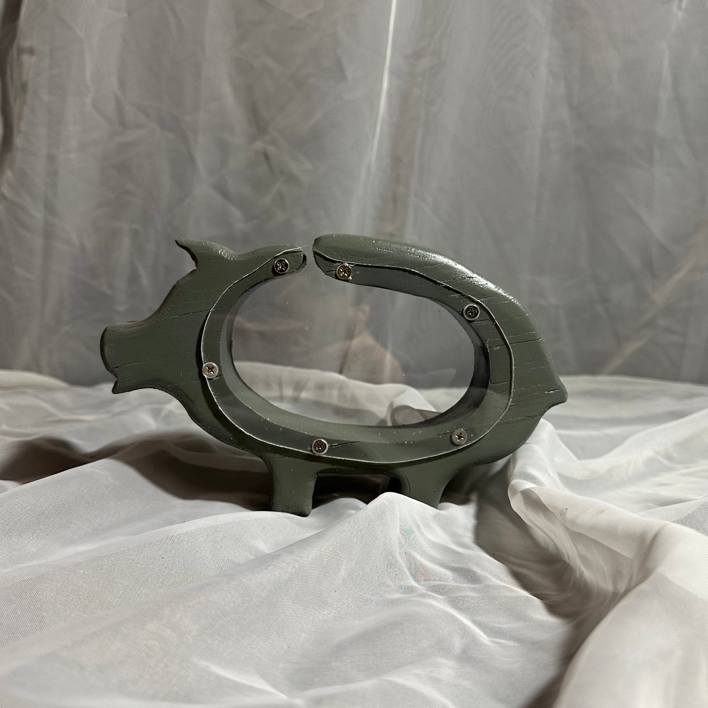 Wooden Small Gray Pig Bank