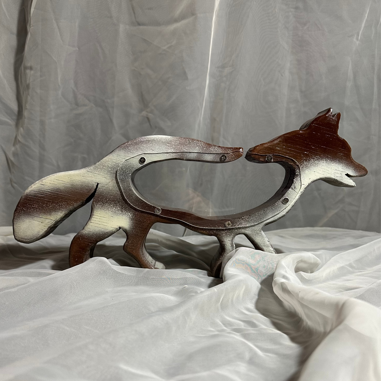 Wooden White & Brown Fox Bank