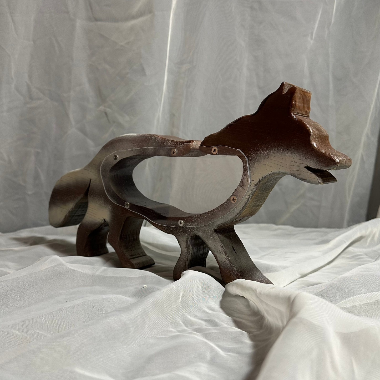 Wooden White & Brown Fox Bank