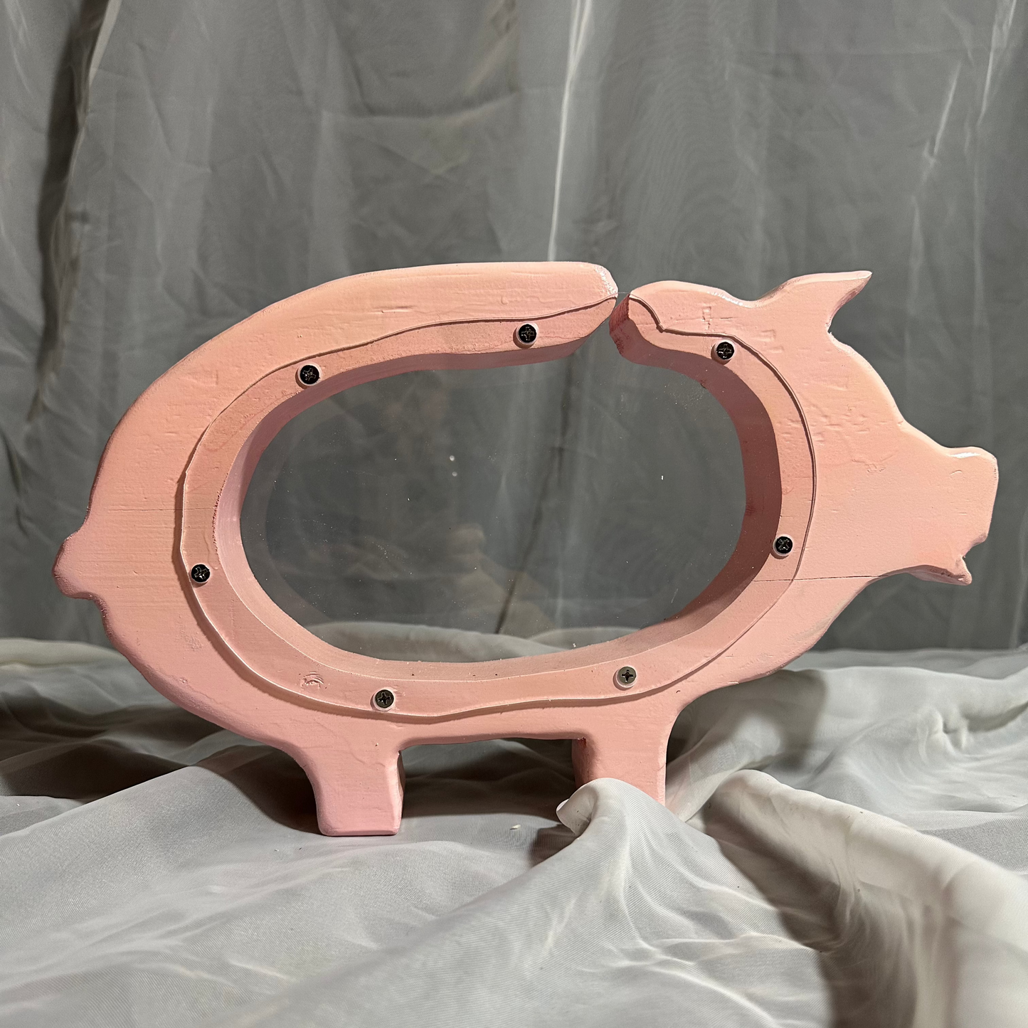 Wooden Large Pink Pig Bank