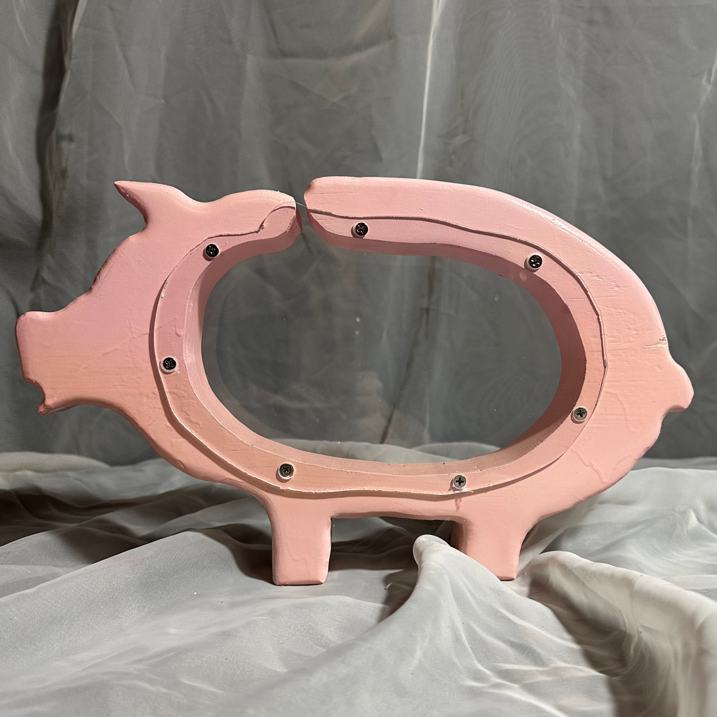 Wooden Large Pink Pig Bank