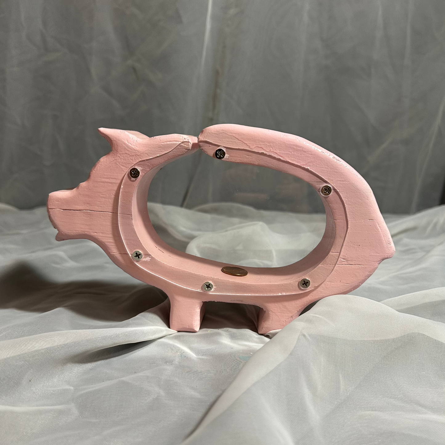 Wooden Small Light Pink Pig Bank