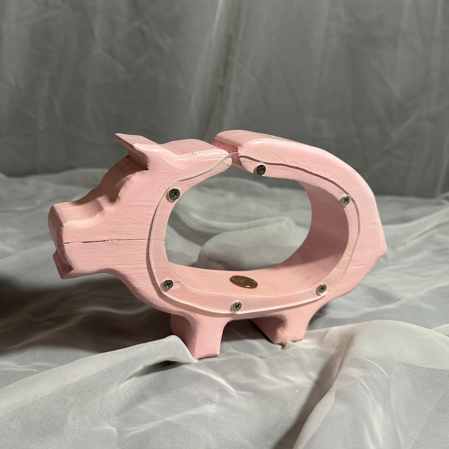 Wooden Small Light Pink Pig Bank