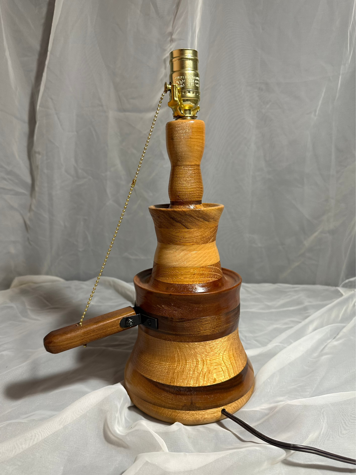 Handmade Two-Tone Wooden Lamp With a Handle