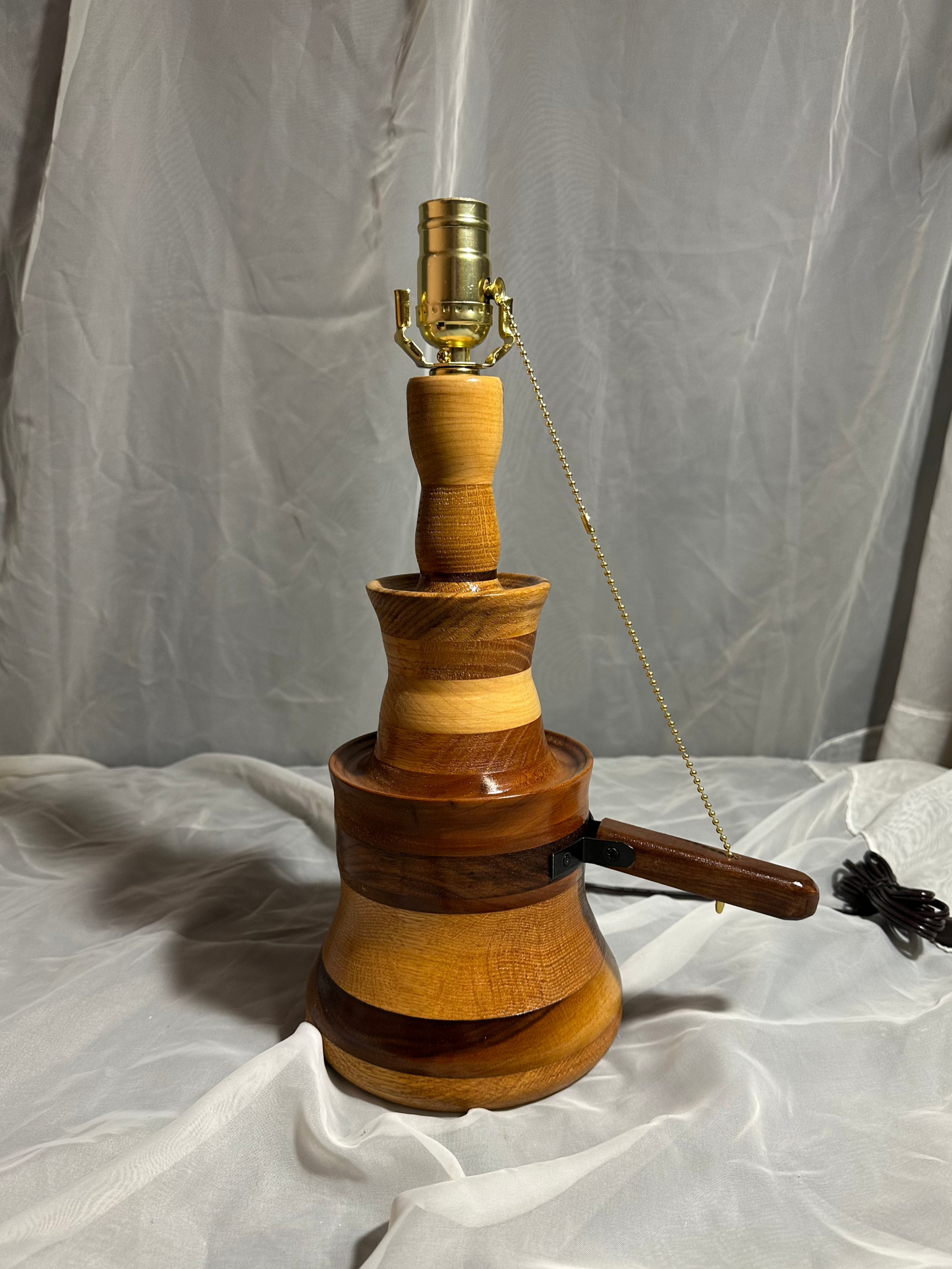 Handmade Two-Tone Wooden Lamp With a Handle