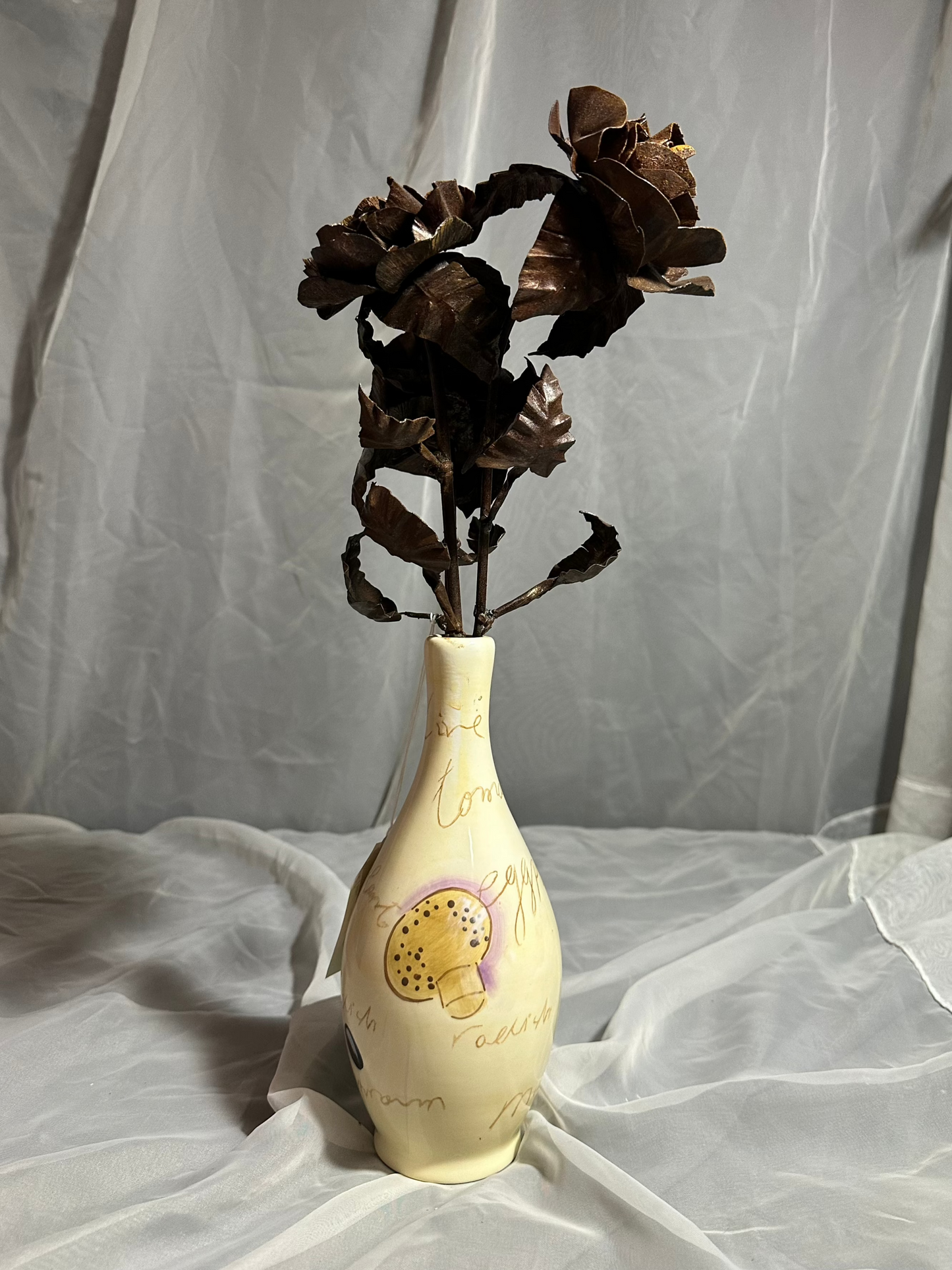 Metal Rose Bouquet in Antique Vase