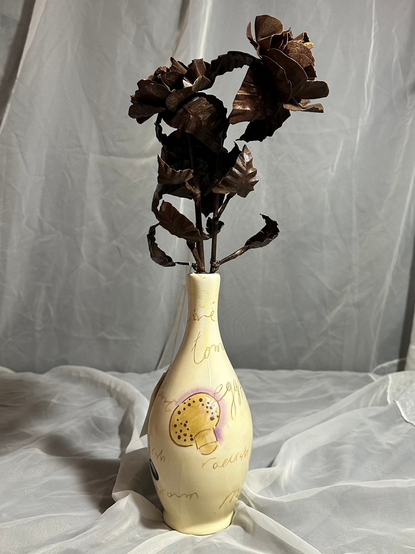 Metal Rose Bouquet in Antique Vase