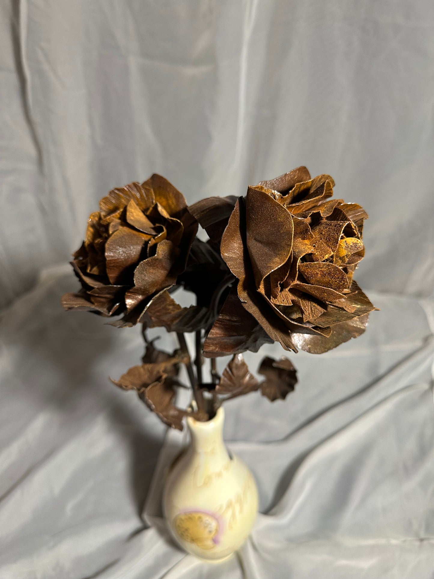 Metal Rose Bouquet in Antique Vase