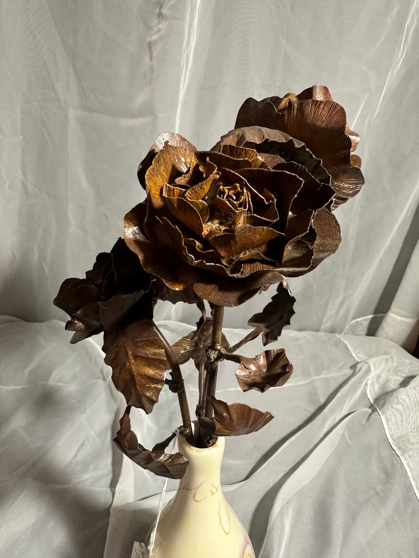 Metal Rose Bouquet in Antique Vase
