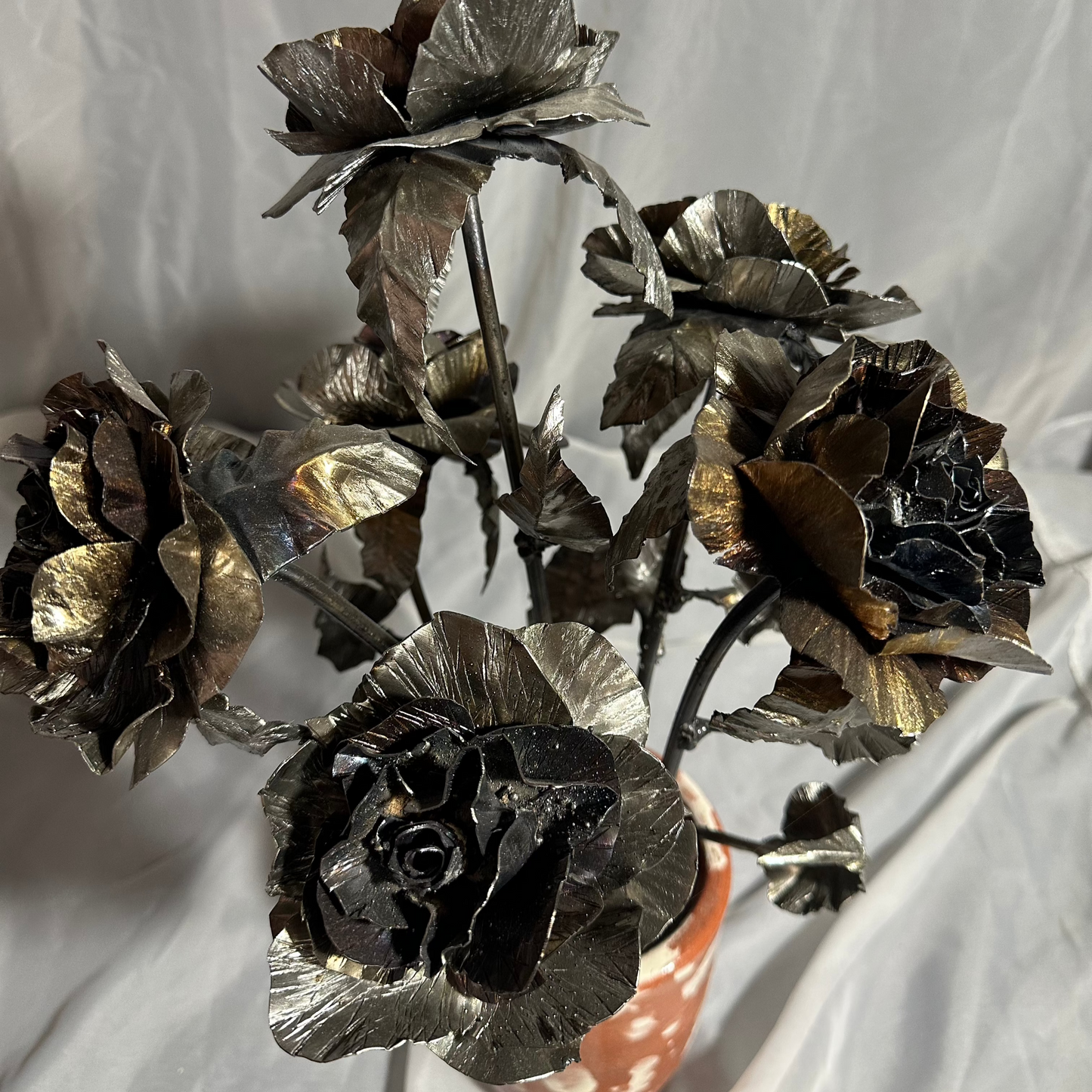 Metal Rose Bouquet in Handmade Ceramic Vase